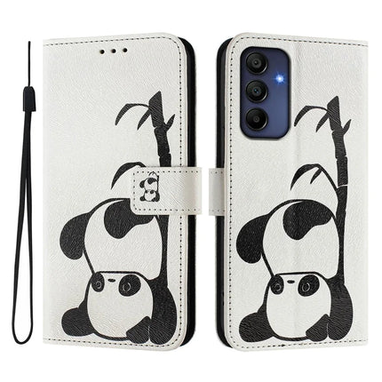 ENKAY Hat-Prince For Samsung Galaxy A16 5G  /  4G Leather Case Pattern Printing Card Slot Stand Phone Cover with Lanyard - Panda