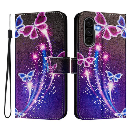 ENKAY Hat-Prince For Samsung Galaxy A26 5G Leather Case Pattern Printing Card Slot Stand Phone Cover with Lanyard - Fireworks Butterfly