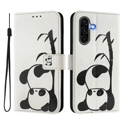 ENKAY Hat-Prince For Samsung Galaxy A36 5G Leather Case Pattern Printing Card Slot Stand Phone Cover with Lanyard - Panda