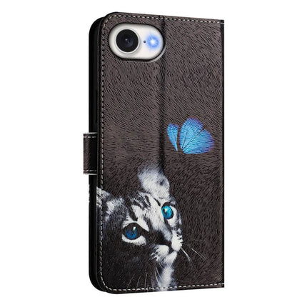 ENKAY Hat-Prince For iPhone 16e Leather Case Pattern Printing Card Slot Stand Phone Cover with Lanyard