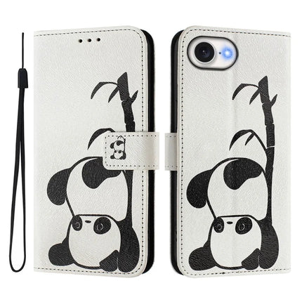 ENKAY Hat-Prince For iPhone 16e Leather Case Pattern Printing Card Slot Stand Phone Cover with Lanyard - Panda