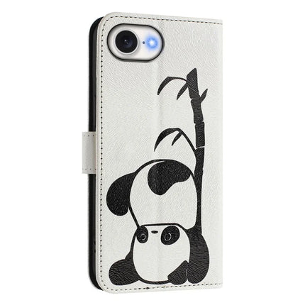 ENKAY Hat-Prince For iPhone 16e Leather Case Pattern Printing Card Slot Stand Phone Cover with Lanyard