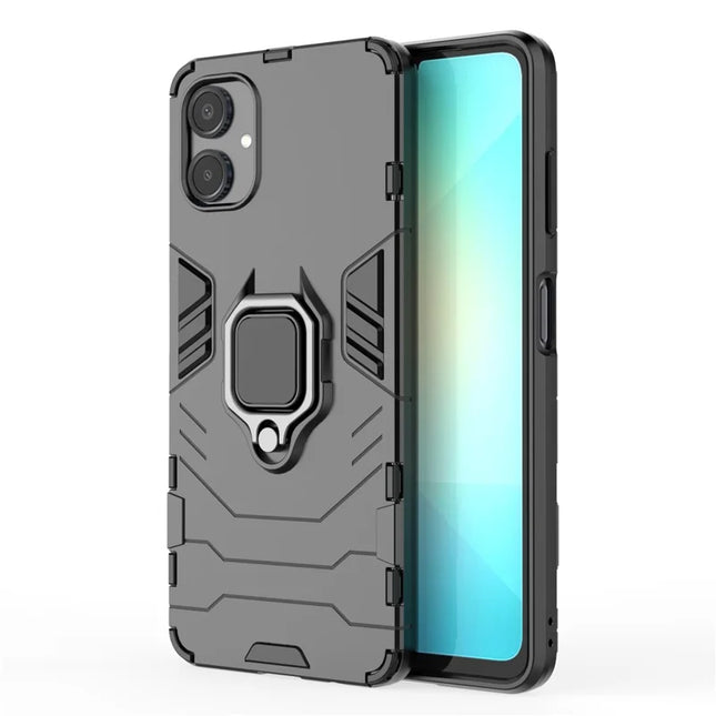 For Samsung Galaxy A06 Case PC + TPU Protective Phone Cover with Ring Kickstand - Black