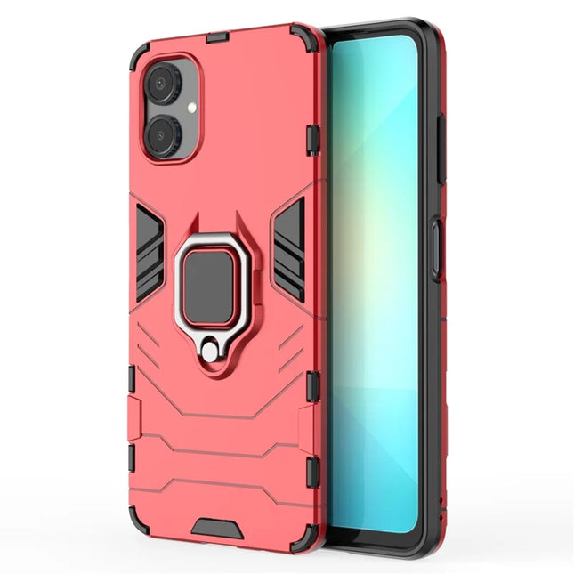 For Samsung Galaxy A06 Case PC + TPU Protective Phone Cover with Ring Kickstand - Red