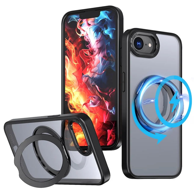 For iPhone 16e Case Compatible with MagSafe TPU + Acrylic Kickstand Phone Cover - Black