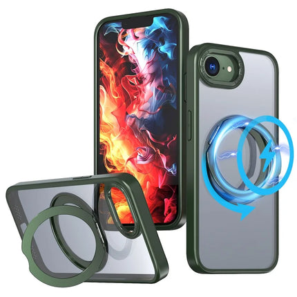 For iPhone 16e Case Compatible with MagSafe TPU + Acrylic Kickstand Phone Cover - Blackish Green