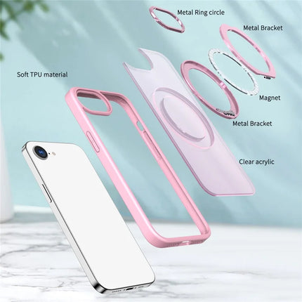 For iPhone 16e Case Compatible with MagSafe TPU + Acrylic Kickstand Phone Cover
