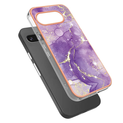 For Google Pixel 9a TPU Case with IMD Marble Pattern Electroplated Back Cover