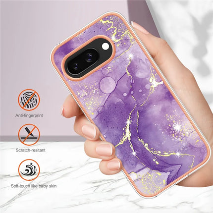 For Google Pixel 9a TPU Case with IMD Marble Pattern Electroplated Back Cover