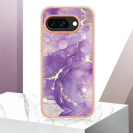For Google Pixel 9a TPU Case with IMD Marble Pattern Electroplated Back Cover