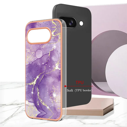 For Google Pixel 9a TPU Case with IMD Marble Pattern Electroplated Back Cover
