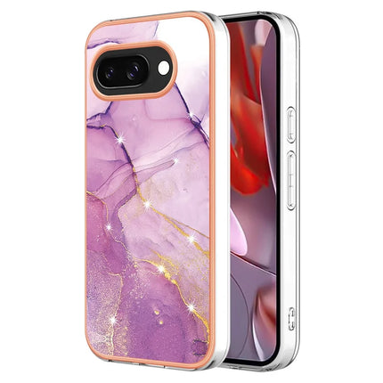 For Google Pixel 9a TPU Case with IMD Marble Pattern Electroplated Back Cover - Purple 001