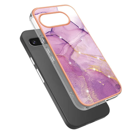 For Google Pixel 9a TPU Case with IMD Marble Pattern Electroplated Back Cover