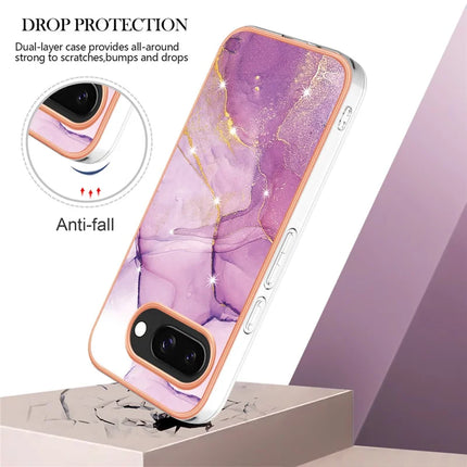 For Google Pixel 9a TPU Case with IMD Marble Pattern Electroplated Back Cover