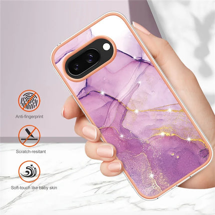 For Google Pixel 9a TPU Case with IMD Marble Pattern Electroplated Back Cover
