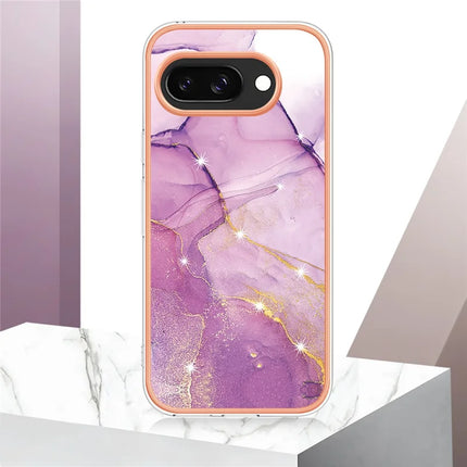 For Google Pixel 9a TPU Case with IMD Marble Pattern Electroplated Back Cover