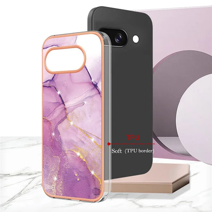 For Google Pixel 9a TPU Case with IMD Marble Pattern Electroplated Back Cover