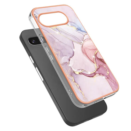 For Google Pixel 9a TPU Case with IMD Marble Pattern Electroplated Back Cover