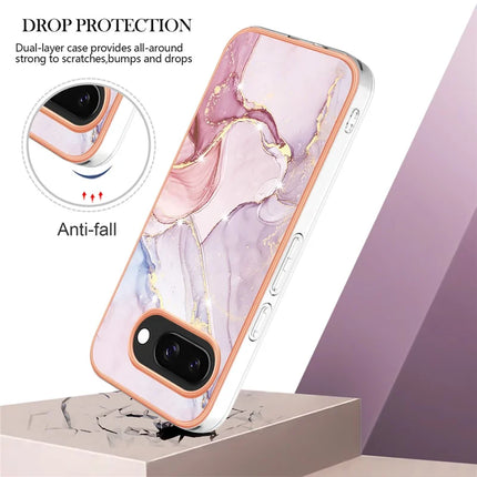 For Google Pixel 9a TPU Case with IMD Marble Pattern Electroplated Back Cover