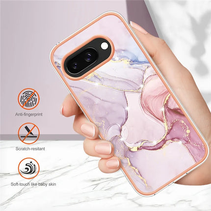 For Google Pixel 9a TPU Case with IMD Marble Pattern Electroplated Back Cover