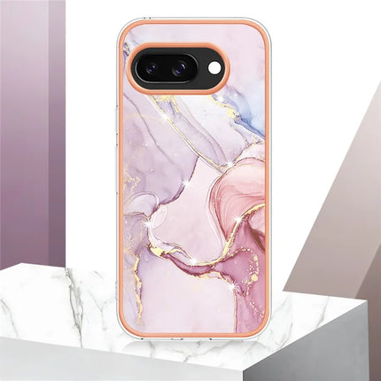 For Google Pixel 9a TPU Case with IMD Marble Pattern Electroplated Back Cover