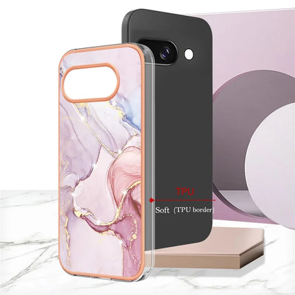 For Google Pixel 9a TPU Case with IMD Marble Pattern Electroplated Back Cover