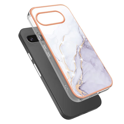 For Google Pixel 9a TPU Case with IMD Marble Pattern Electroplated Back Cover