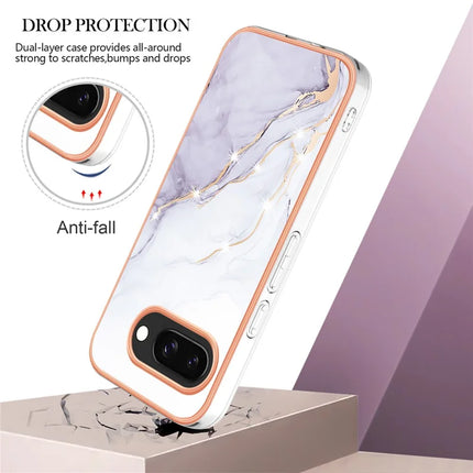 For Google Pixel 9a TPU Case with IMD Marble Pattern Electroplated Back Cover