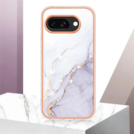 For Google Pixel 9a TPU Case with IMD Marble Pattern Electroplated Back Cover