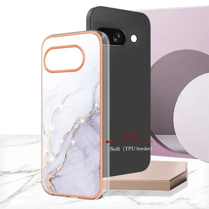 For Google Pixel 9a TPU Case with IMD Marble Pattern Electroplated Back Cover
