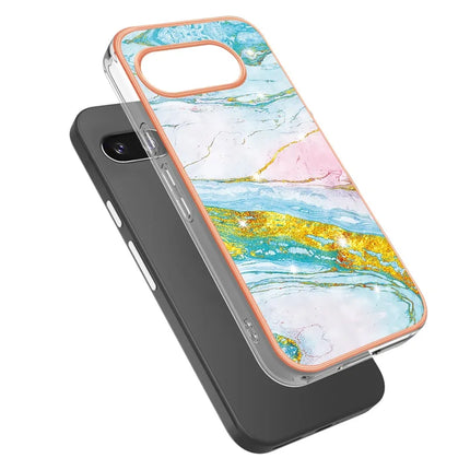For Google Pixel 9a TPU Case with IMD Marble Pattern Electroplated Back Cover