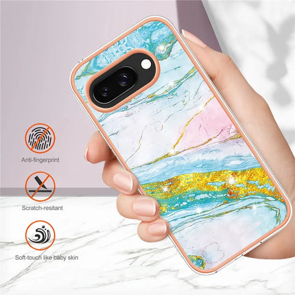 For Google Pixel 9a TPU Case with IMD Marble Pattern Electroplated Back Cover