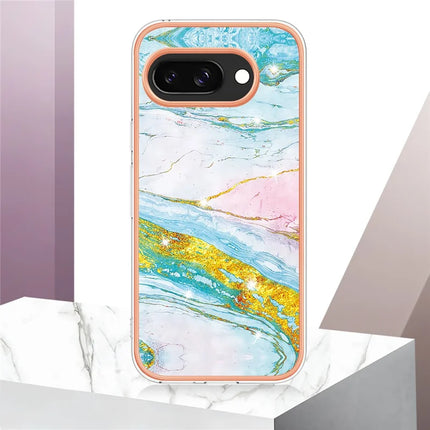 For Google Pixel 9a TPU Case with IMD Marble Pattern Electroplated Back Cover