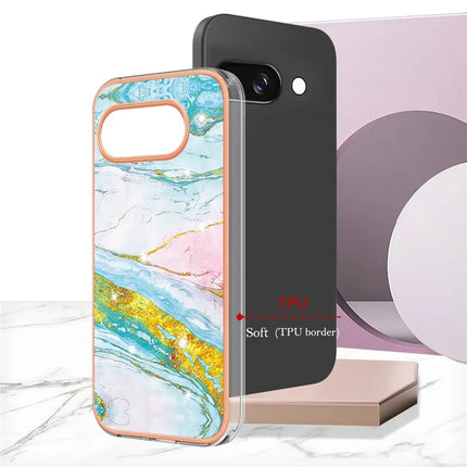 For Google Pixel 9a TPU Case with IMD Marble Pattern Electroplated Back Cover