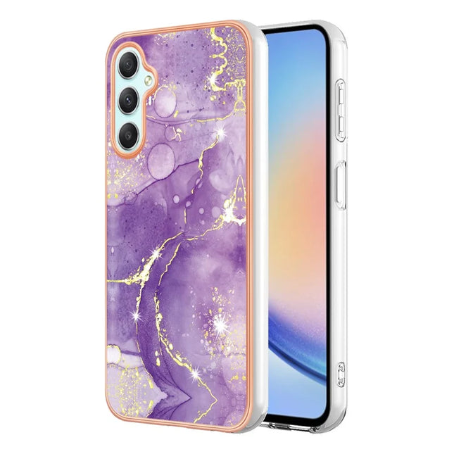 For Samsung Galaxy A26 5G TPU Case with IMD Marble Pattern Electroplated Back Cover - Purple 002