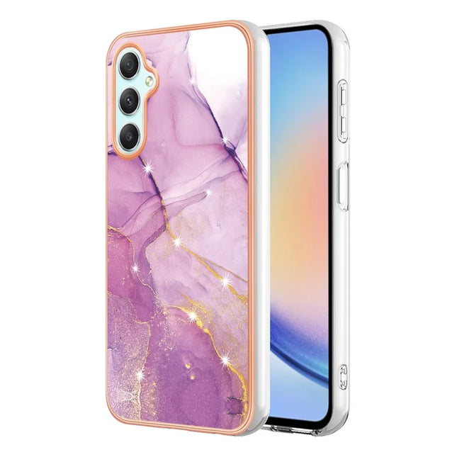 For Samsung Galaxy A26 5G TPU Case with IMD Marble Pattern Electroplated Back Cover - Purple 001