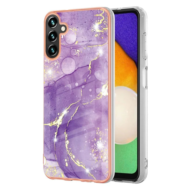 For Samsung Galaxy A36 5G TPU Case with IMD Marble Pattern Electroplated Back Cover - Purple 002