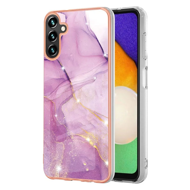 For Samsung Galaxy A36 5G TPU Case with IMD Marble Pattern Electroplated Back Cover - Purple 001