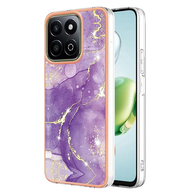 For Honor X7c 4G / Honor 200 Smart 5G TPU Case with IMD Marble Pattern Electroplated Back Cover - Purple 002