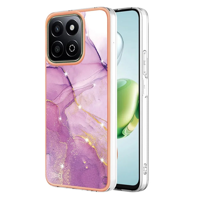 For Honor X7c 4G / Honor 200 Smart 5G TPU Case with IMD Marble Pattern Electroplated Back Cover - Purple 001