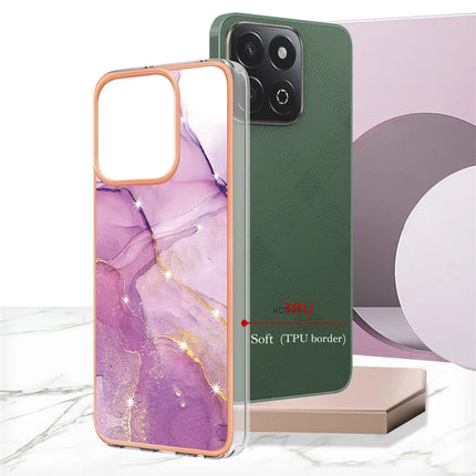 For Honor X7c 4G / Honor 200 Smart 5G TPU Case with IMD Marble Pattern Electroplated Back Cover