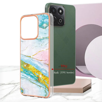 For Honor X7c 4G / Honor 200 Smart 5G TPU Case with IMD Marble Pattern Electroplated Back Cover