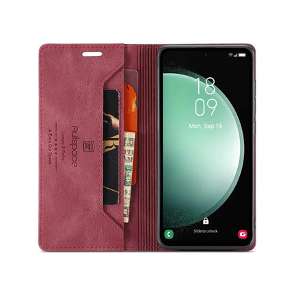 For Samsung Galaxy S23 FE Wallet Case AUTSPACE A01 Leather Stand Cover with RFID Blocking Card Holder