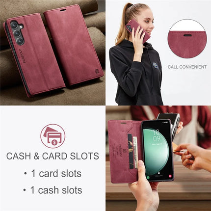 For Samsung Galaxy S23 FE Wallet Case AUTSPACE A01 Leather Stand Cover with RFID Blocking Card Holder