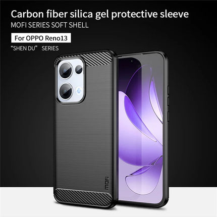For Oppo Reno13 5G (Global) Back Cover MOFI Brushed Texture Carbon Fiber Soft TPU Case