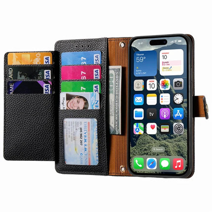 For iPhone 16e Case RFID Blocking Zipper Pocket Leather Wallet Phone Cover