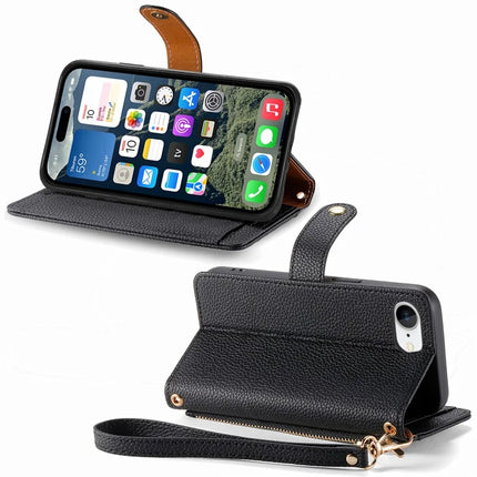 For iPhone 16e Case RFID Blocking Zipper Pocket Leather Wallet Phone Cover