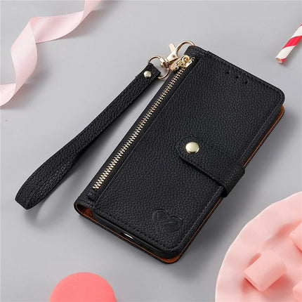 For iPhone 16e Case RFID Blocking Zipper Pocket Leather Wallet Phone Cover