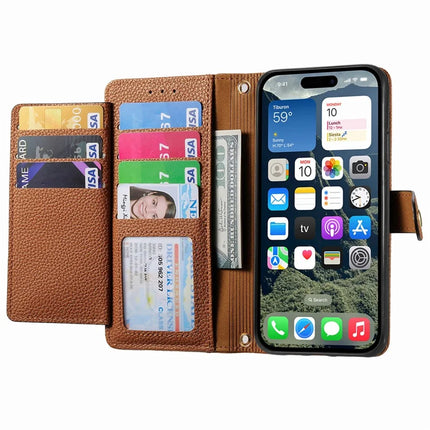 For iPhone 16e Case RFID Blocking Zipper Pocket Leather Wallet Phone Cover