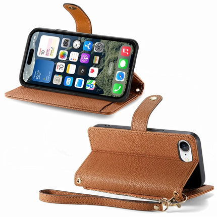 For iPhone 16e Case RFID Blocking Zipper Pocket Leather Wallet Phone Cover